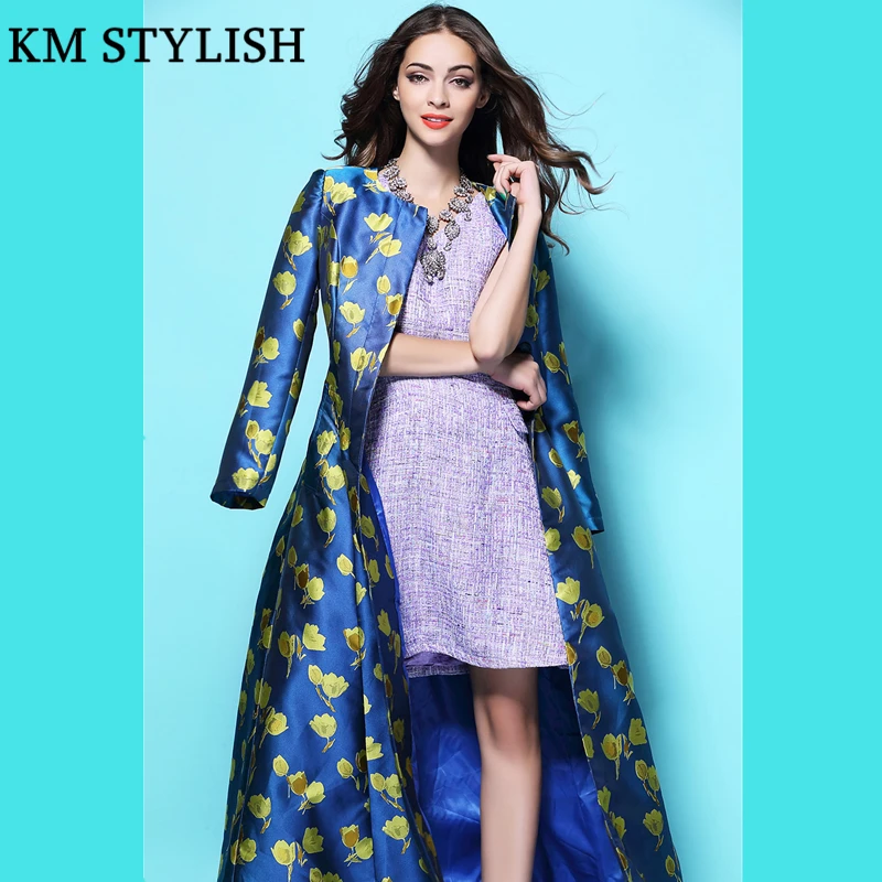 Sur Et Impression D'o cou Mode De Luxe Le Tranchée Printemps Automne Ol Multi Long Genou Clair Très Dames Lune Élégant Jacquard w7tF0F