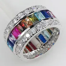 Morganite Granate Kunzite Rosado Azul de Cristal de Circón Anillo de Plata 925 tamaño 6 7 8 9 10 11 KR07