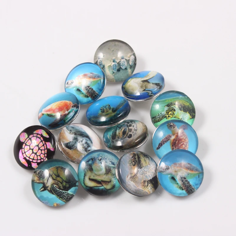 

10pcs Interchangeable Random Mixed Green Sea Turtle 18mm Snap Button Charms Fit 18mm Snap Button Jewelry