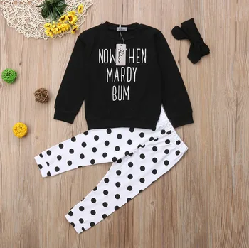 

3Pc Newborn Baby Kid Girl Long Sleeve Outfits Babies Letter Shirt Top Long Pants Headband Clothes Clothing Sets