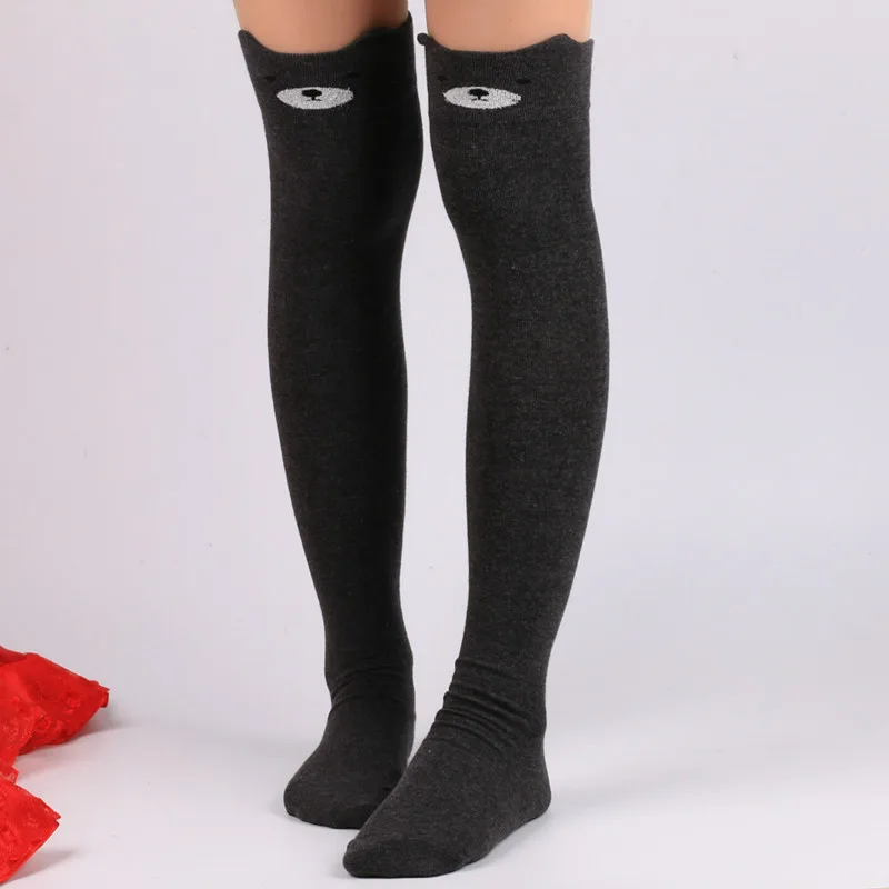 С изображением кота печати Лолита носки до колен женские выше колен модные гетры чулки трикотажные хлопчатобумажные чулки школьница - Цвет: dark gray