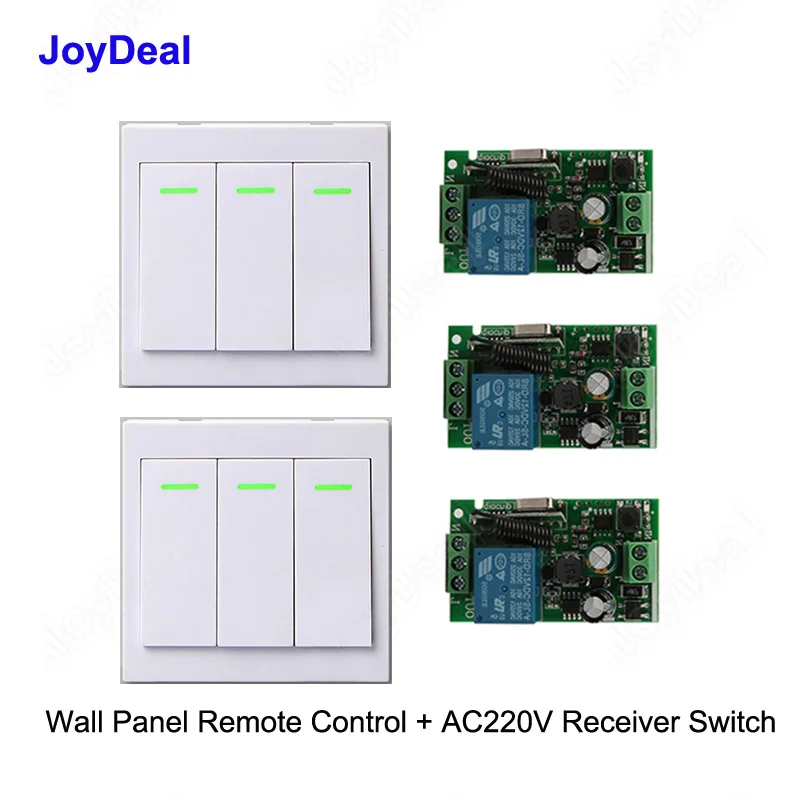 

433 MHz AC 220V 3 Way Channel Remote Control Switch + Wall Panel Transmitter Remote Home Room Stairway LED Light Lamp Bulb RX TX