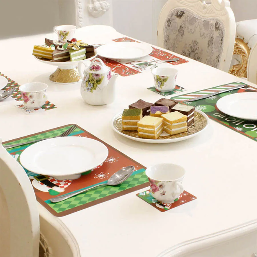 

6PCS Christmas Decoration Placemats Tableware Pad Teacup Mat Drink Cup Coaster for Kitchen Table Dinner Home New Year Xmas Decor
