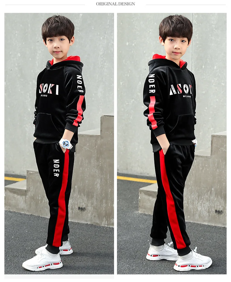 

2019 new Boy Clothes Velvet Boy Clothing Set Long Sleeves Leisure Boys T Shirt+ Pant 2pcs Kids Clothes Suit