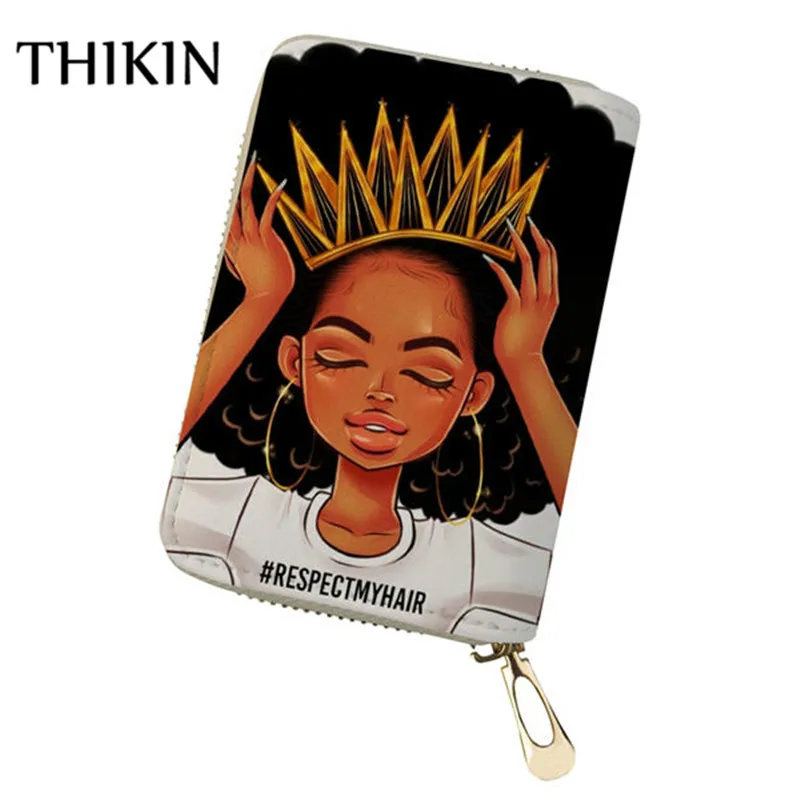 

THIKIN Fshion Traditional African Art Women Pattern Card Holder for Women Cardholder PU Leather Passport ID Card Case Bag
