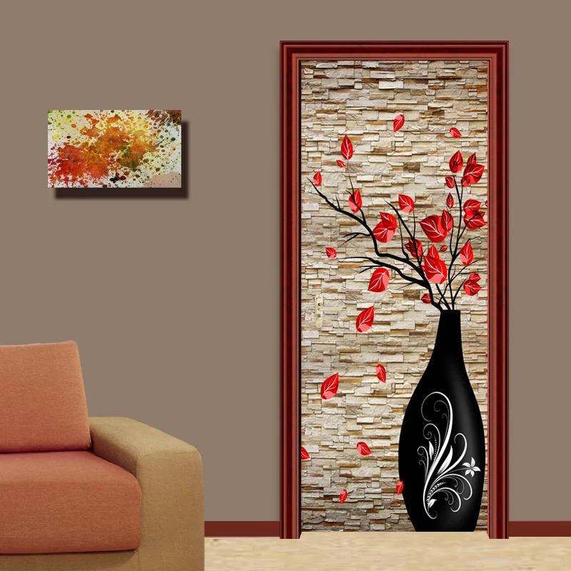 Chinese Style Vase Flowers Photo Wallpaper 3D Embossed Murals Living Room Study Door Sticker Home Decor PVC Waterproof Wallpaper diy vase mould flowerpots silicone molds simple style diy succulent pot moulds