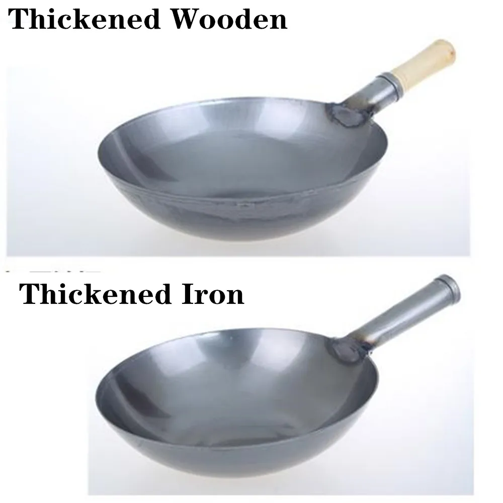

Chinese style traditional handmade iron pot thickening non coated round bottom pan wok cook large cooking pot wood handle lid /5