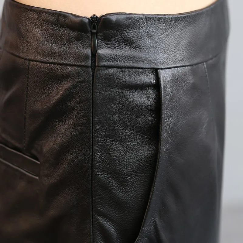 Free Shipping Black Genuine Sheep Leather Pants 100% Lambskin Wide Leg Pants Leather Trousers Pantalon Femme Pantalones Mujer