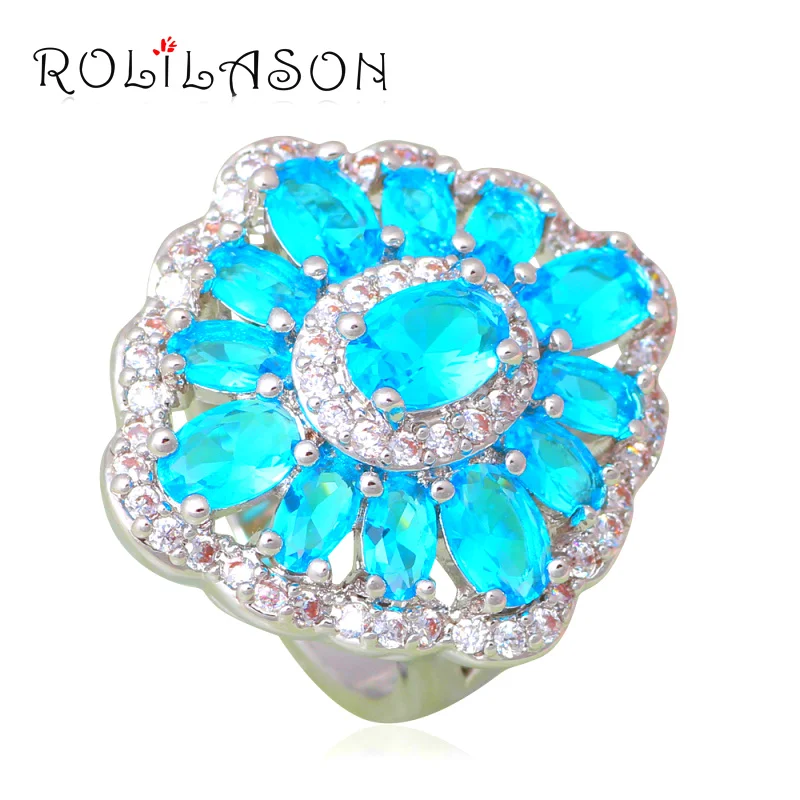 Light Blue Zircon Rings for Women Silver Stamped Health Nickel Lead free Fashion Jewelry Ring