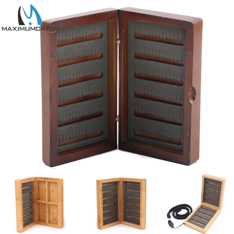 

Maximumcatch Natural Wooden Bamboo Fly Box Magnet Compartment Double Side Fly Fishing Tackle Box