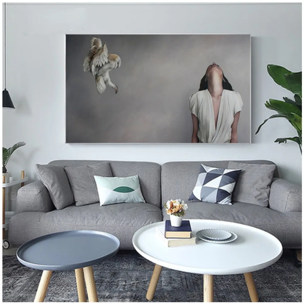 

Modern Canvas Print Sexy Lady Flowers Painting Feather Wall Painting Girl Nordic Posters Decoration Pictures For Living Rooms