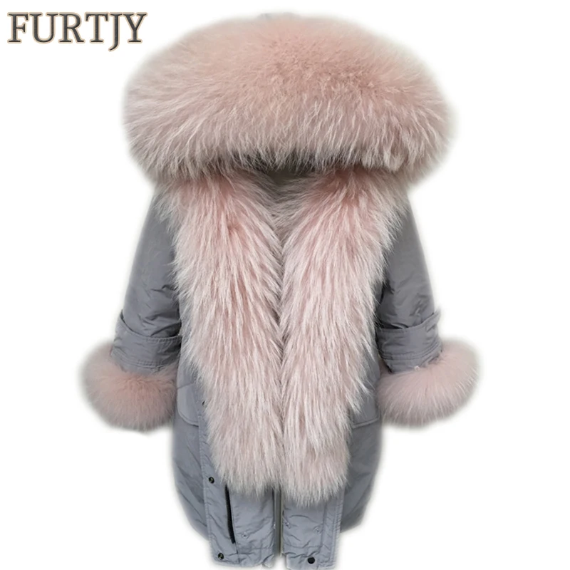 

brand 2018 winter jacket women long parka outwear parkas natural real fox raccoon fur collar coat white duck down jacket