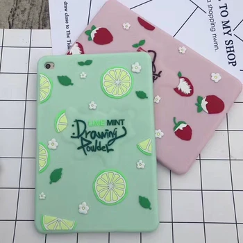 

Cute Lemon Case for ipad mini 4 Fresh 3D Strawberry Cover for ipad mini 4 A1538 A1550 Cartoon Soft Silicone Back Cover Case Capa