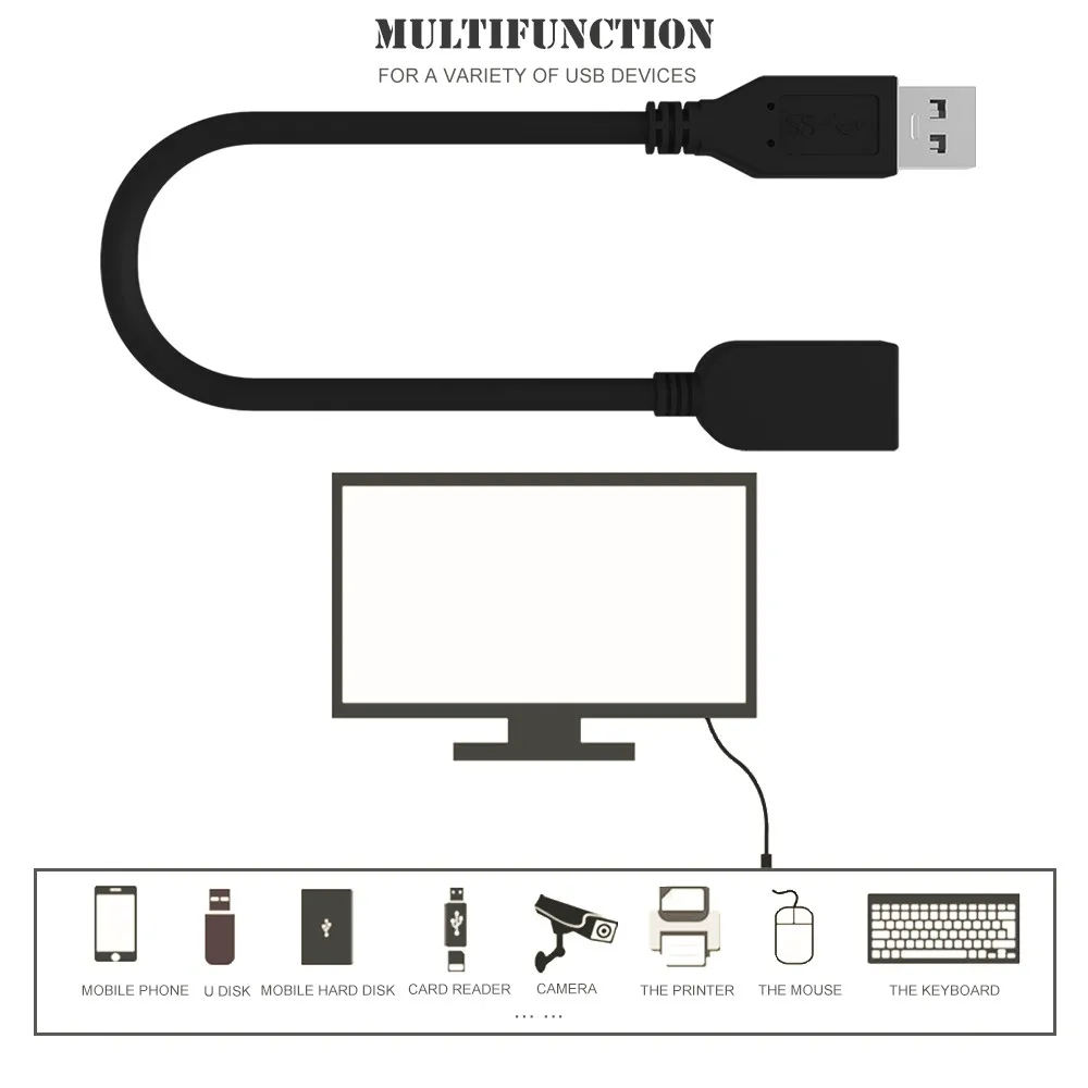 Uverbon, Универсальный USB кабель-удлинитель, USB 3,0, мужской, A до USB3.0, женский, Кабель-адаптер для синхронизации данных, разъем для клавиатуры, мыши