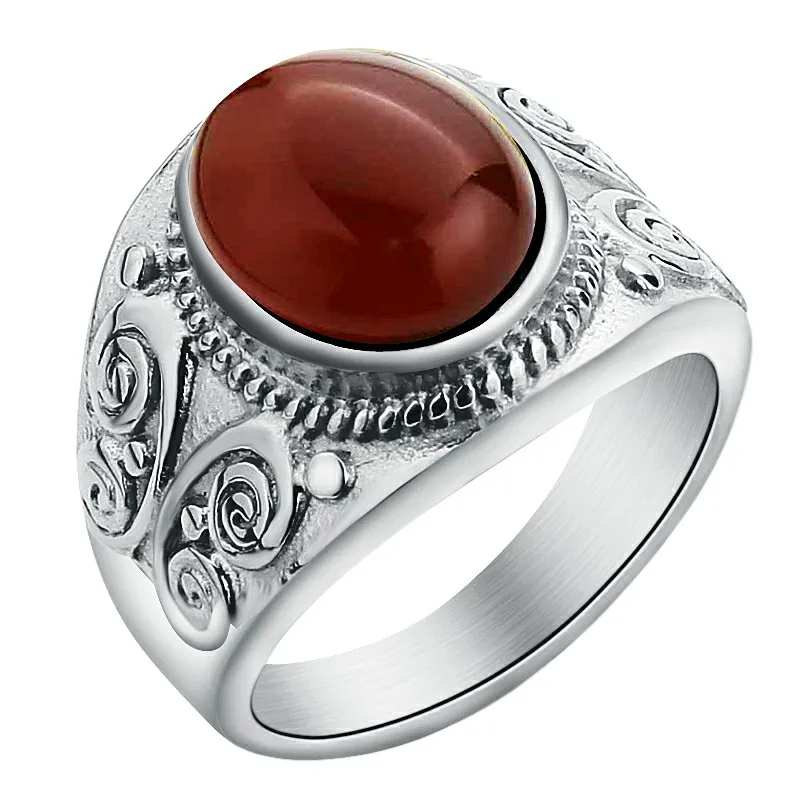 Винтажное мужское овальное кольцо с камнями из нержавеющей стали, серебряные кольца, ювелирные изделия, мужские аксессуары Anel Aneis - Цвет основного камня: as picture