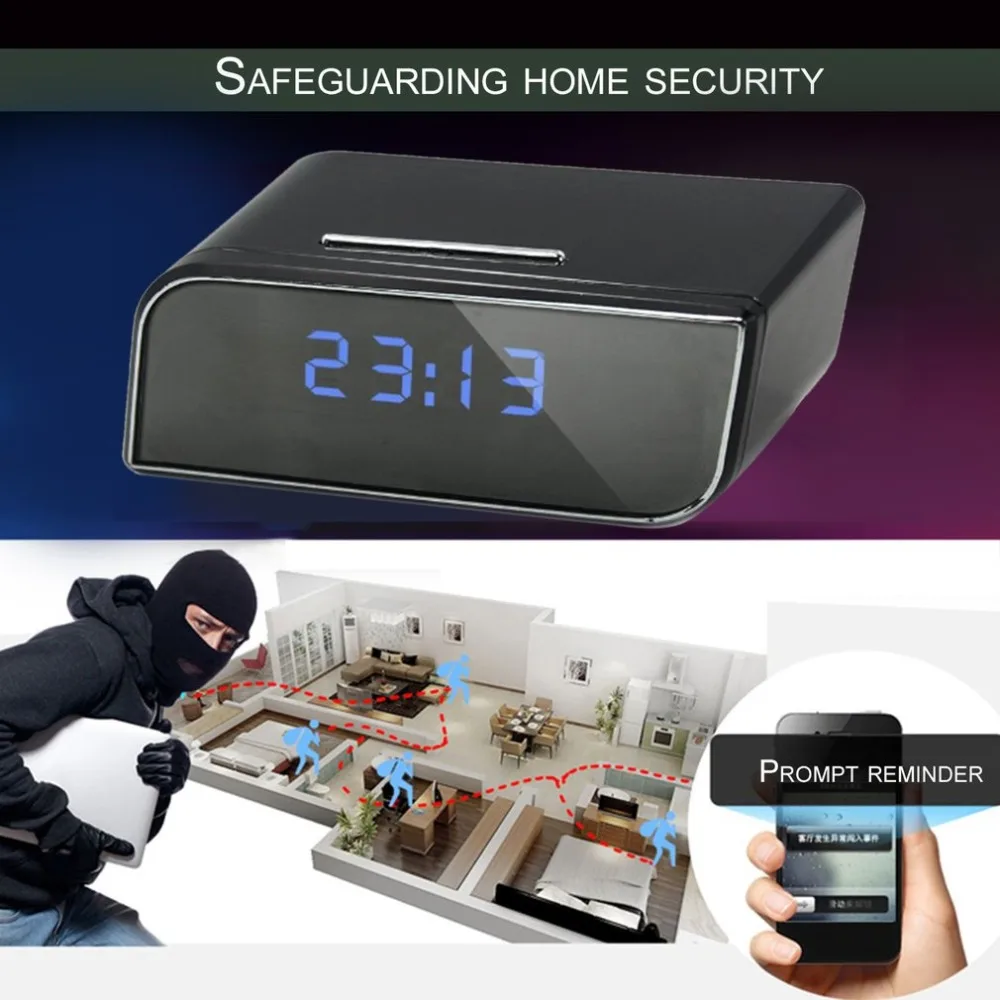 

Home Security Wifi Cam Camcorder With Clock Alarm Function Portable Ultra Wide Angle 1080P Camera Wireless Night Vision IR