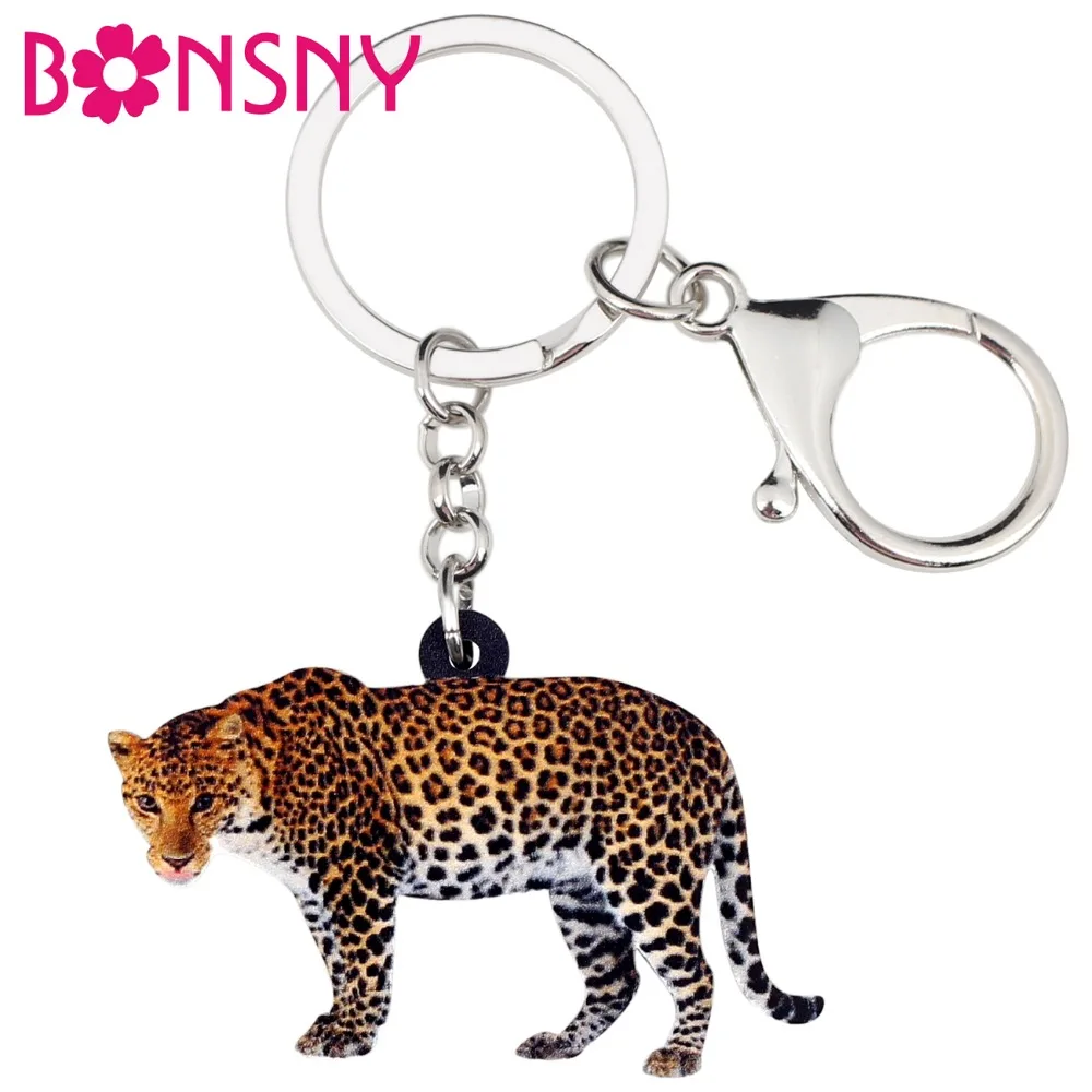 

Bonsny Acrylic African Leopard Panther Key Chains Keychain Rings Jungle Animal Jewelry For Women Girls Handbag Purse Charms Gift