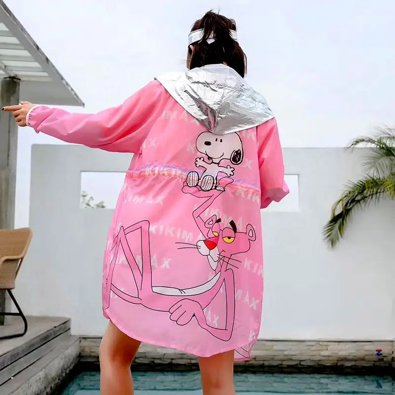 

Tide brand sunscreen clothing female long section loose large size cartoon printing ageing wild cardigan thin coat