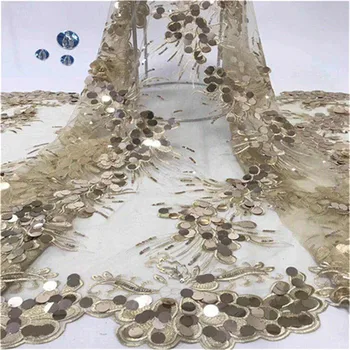 

Sequined Mesh Tulle Lace African Net 3d Sequins Lace Fabrics beads High Quality Indian Lady Evening Dresses Mesh Lace Material