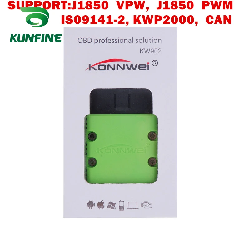 Kunfine kw902 ELM327 Bluetooth 3.0 odb2 II диагностический код сканер чтения Специальный для телефона Android Оконные рамы PC сканирования