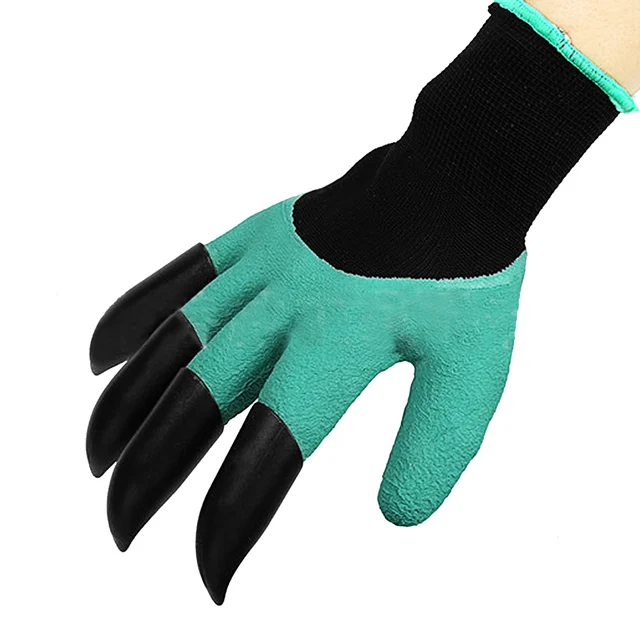 Behogar 1 Pair Tough Rubber Protective Garden Gloves with Claw Design on One Glove for Digging Raking Planting Gardening