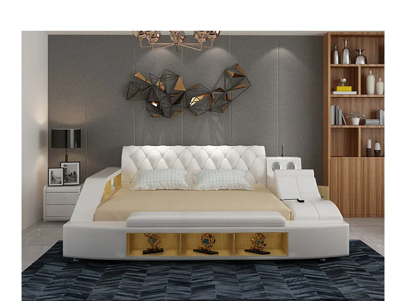 Real Genuine leather bed Soft Beds Bedroom camas muebles de dormitorio yatak mobilya quarto massage speaker bluetooth storage
