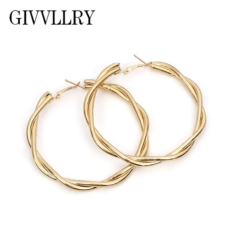 

GIVVLLRY Classic 7cm Hoop Earrings for Women Simple Elegant Gold Silver Color Geometric Twisted Round Earrings Fashion Jewelry