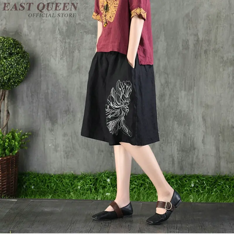 Pantacourt Ethnic Casual Pants Women Summer Online Chinese Store Embroidery Vintage Harajuku Baggy Breeches Trousers AA4040