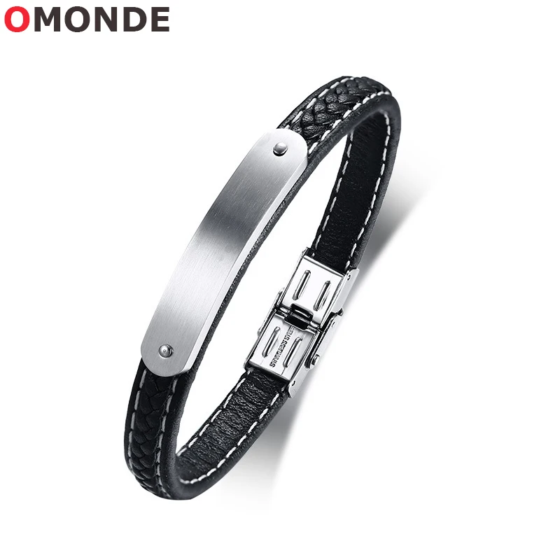 

21 cm Designer Luxury Genuine Leather Bracelets Bangles Men Black Vintage Wristband for Male Fashion Hand Cuff Jewelry Wholesale