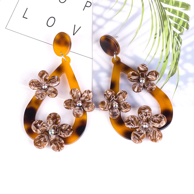 GUANLONG Classic Drop Earrings for Women Acrylic Earrings Female Big Long Dangling Flower Fashion Elegant Resin Earring (5)