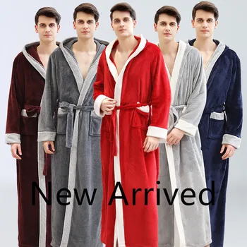 

Hot Sale Fashion Men's Winter Bathrobe Soft Warm Flannel Hotel Robe With Hat Wedding Robes Hooded Pajamas