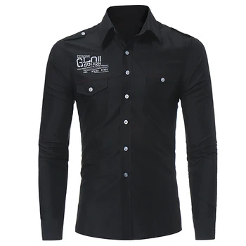 

Brand 2018 Fashion Male Shirt Long-Sleeves Tops Classic Letter Printing Casual Mens Dress Shirts Slim Men Shirt XXXL