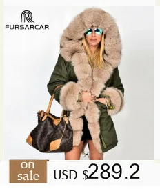FURSARCAR модные из натуральной кожи пуховик с мехом лисы Для женщин зимнее длинное пальто с большой бренд Fox fur Trim капюшона и манжеты Повседневное Обувь на теплом меху белая куртка-парка