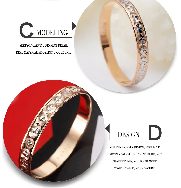 Кольцо из чистого золота 18 К для женщин, обручальные кольца с розой, ювелирные изделия, резной дизайн, настоящее твердое 750, вечерние, модные, новинка