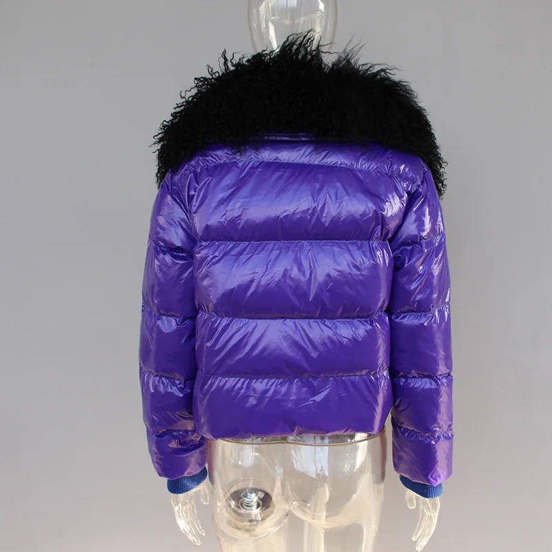 Пуховое пальто женская зимняя одежда монгольский овечий мех свободный длинный рукав толстый белый гусиный пух Короткие пуховики Верхняя одежда