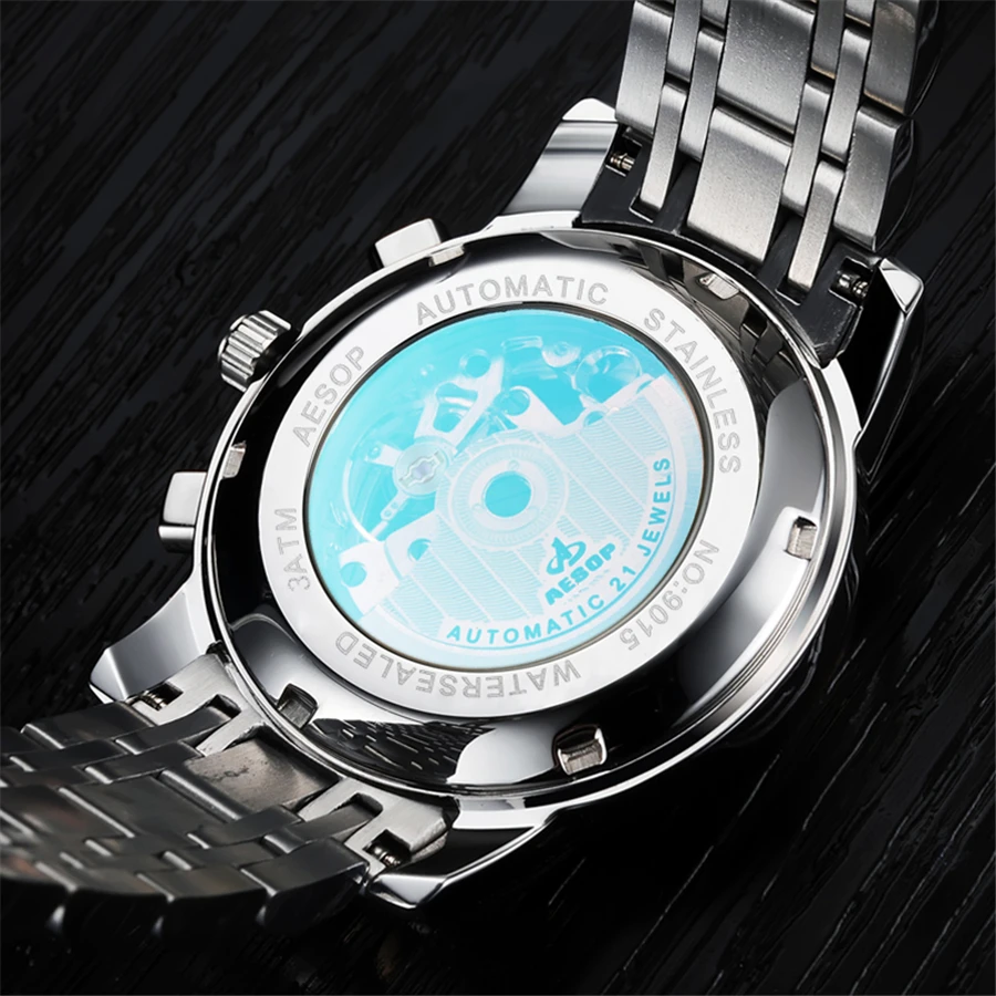 AESOP светящиеся автоматические механические часы, мужские роскошные брендовые деловые водонепроницаемые мужские часы из нержавеющей стали, мужские часы