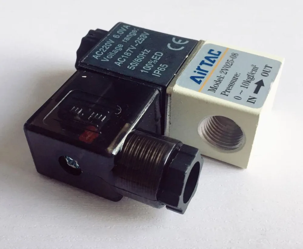 

2V025-08 12V/24V DC, 110V/220V AC 2Port 2Pos 1/4" BSP Normally Closed Solenoid Valve Coil Led