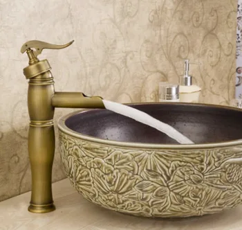 

Homedec Antique Brass Bamboo Style Bathroom Basin Faucet Waterfall Sink Vessel Mixer Tap