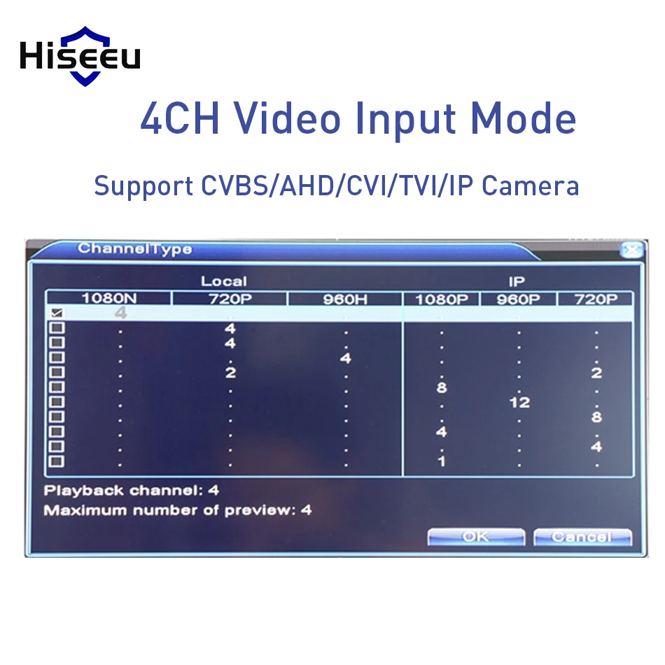 Hiseeu 4CH 8CH 1080N 5 в 1 DVR видео рекордер для аналоговой AHD камеры IP камера P2P cctv система