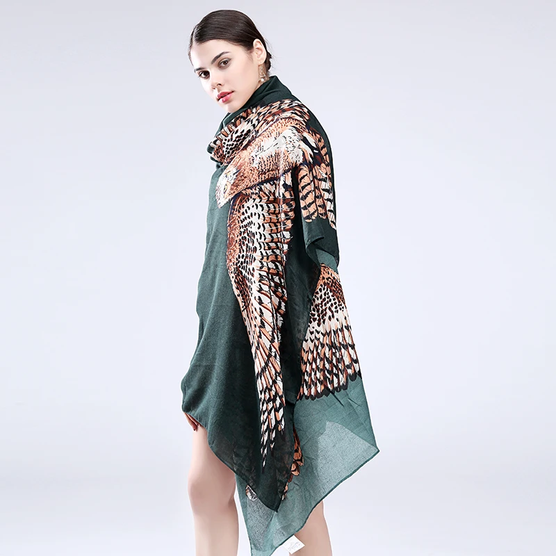 

Marte&Joven Fashion Animal Printed Cape Women Personalized Big Owl Long Shawls and Scarfs Ladies Patchwork Pashmina