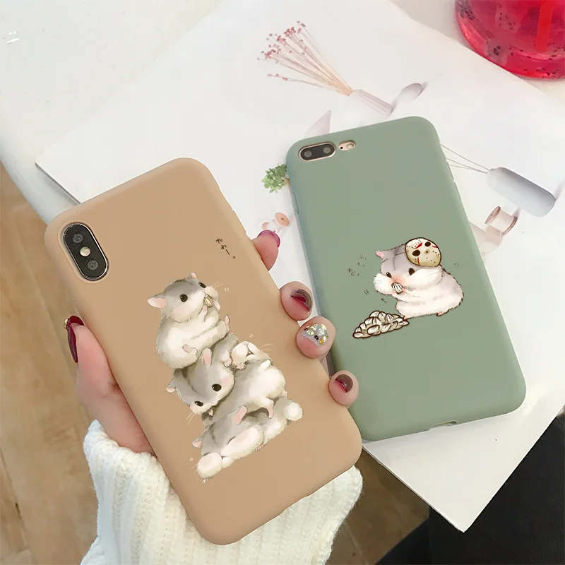 

Cute Phone Cover For Iphone 7 8 6 Plus XR Case Silicone Soft Case Lovely Cartoon Hamster For Iphone X XS 6 6S Plus XS MAX Coque