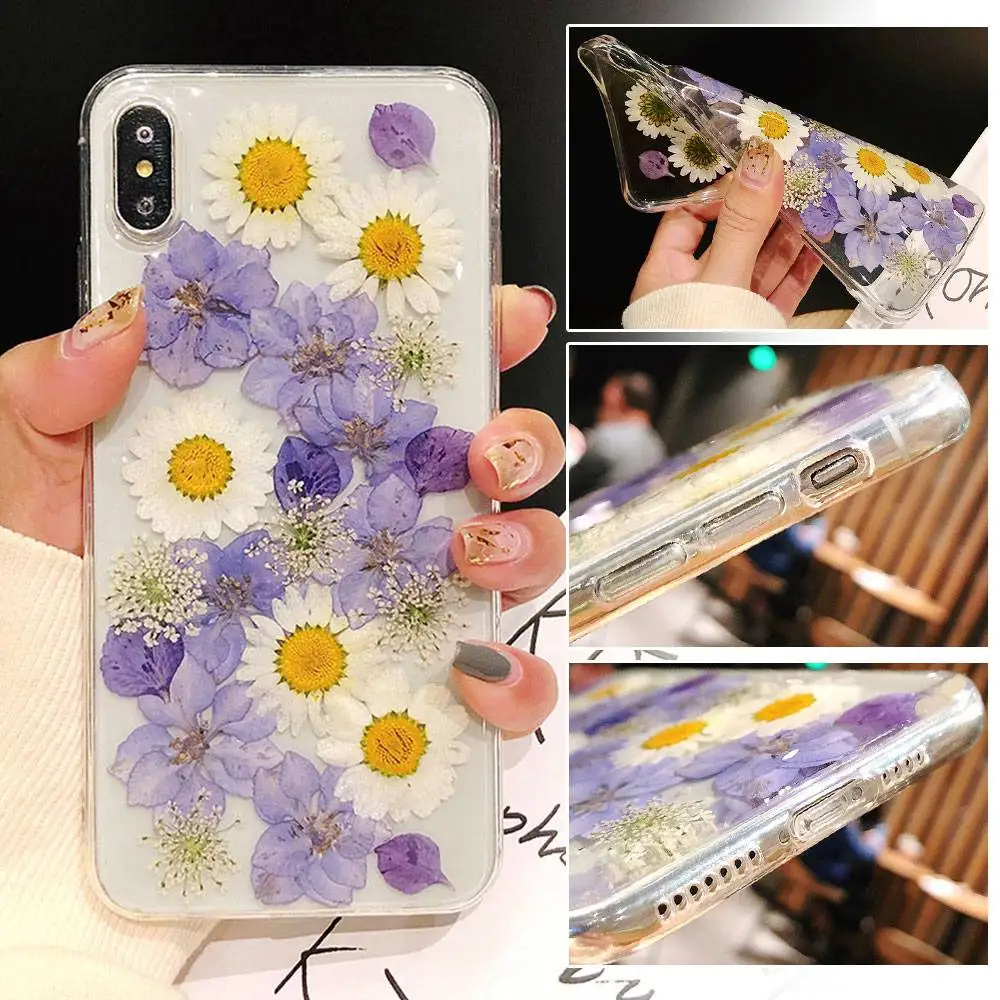 KISSCASE Real Dried Flower Phone Case For iPhone 6s Plus 6 7 8 XS Max Handmade Soft TPU Cover 5s SE XR X Fundas |