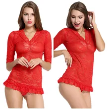 Горячая рукава кружевное платье с v-образным вырезом, сексуальное нижнее белье, экзотические одежды в силе babydolls сорочки сексуальные костюмы Женское нижнее белье lenceria Ультра тонкие дышащие нижнее бельё для девочек