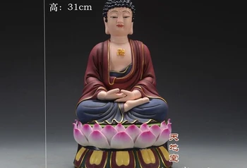 

China De Hua White porcelain painted Shakyamuni Amitabha Tathagata Buddha Statue