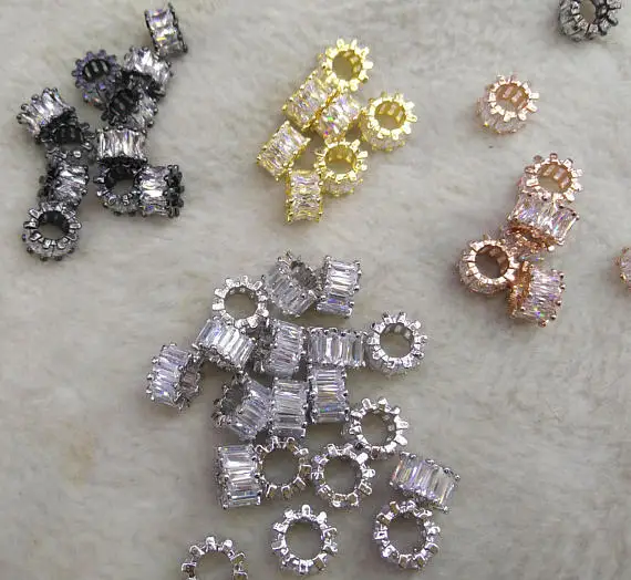 12 шт. бусины из белого серебра с фианитом 10 мм|cubic zirconia|heishi beads1 mm |
