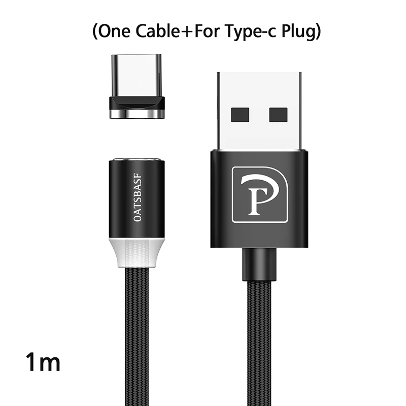 Oatsbasf Магнитный USB кабель для iPhone Micro USB кабель USB C магнит зарядное устройство нейлоновый кабель для redmi note 7 huawei p30 - Цвет: Black for Type C