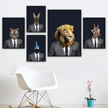 Fashion Lion Tiger Dog Cat Giraffe Kangaroo Wall Art Canvas Painting Nordic Posters And Print Animal Wall Pictures Decor