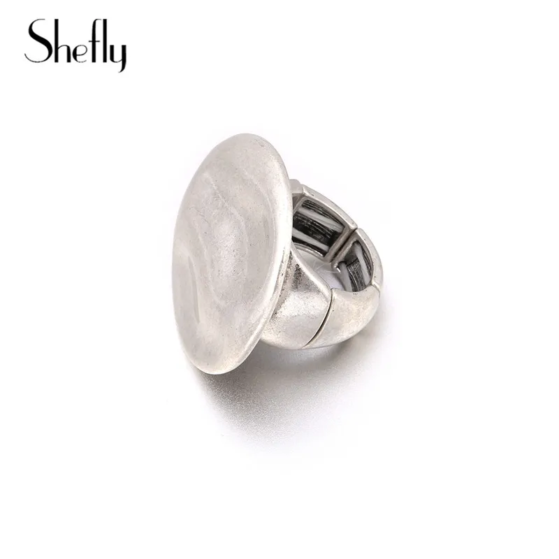 Винтажное эластичное регулируемое кольцо, большое круглое плоское кольцо, серебряное античное преувеличенное модное панк кольцо, ретро простое ювелирное изделие для женщин