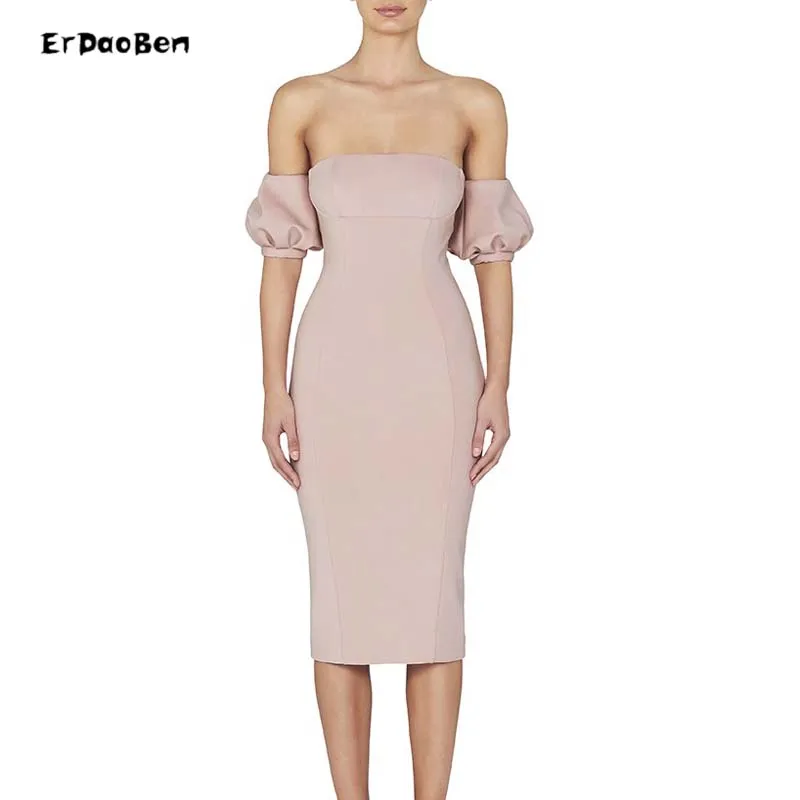 

ERDAOBEN Fashion summer Women Runway Dress Black pink Sexy Lantern Sleeve Bandage Dress Evening Party Dresses Vestidos H5518