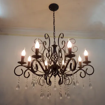 

Multiple American pendant light minimalist living room wrought iron candle crystal lights lighting lamps bedroom ZA ZX160